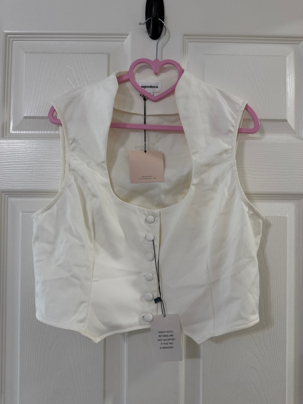 superdown White Satin Button-Front Cropped Vest